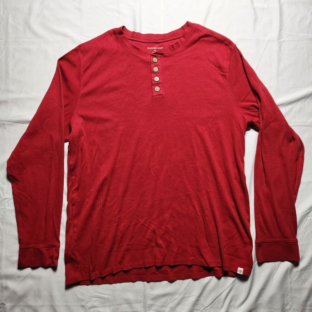 Burt's Bees Baby Mens XXL Henley Cotton Blend Long Sleeve Thermal Shirt Red